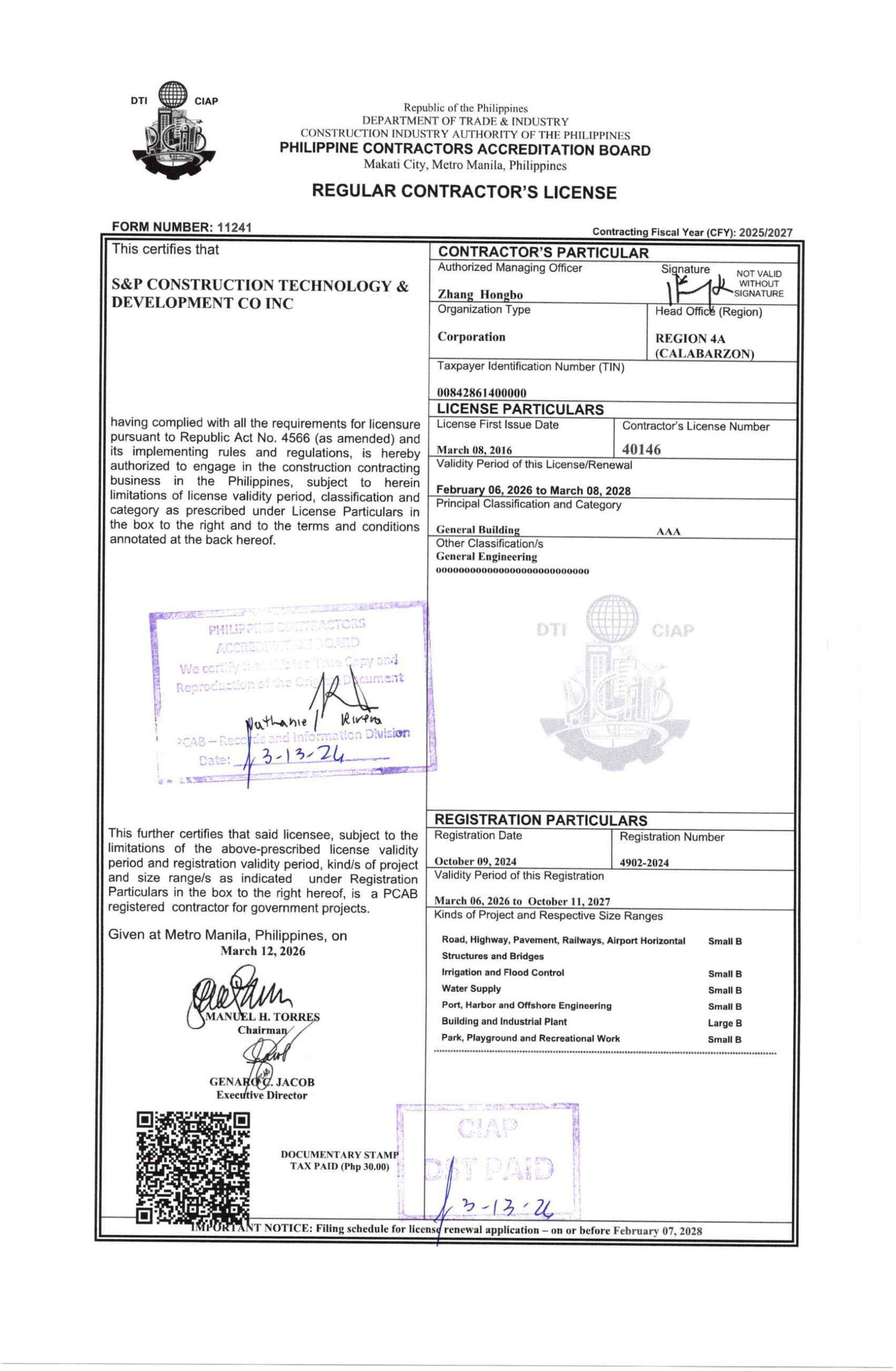 About s&p pcab license ctc 2026 2028